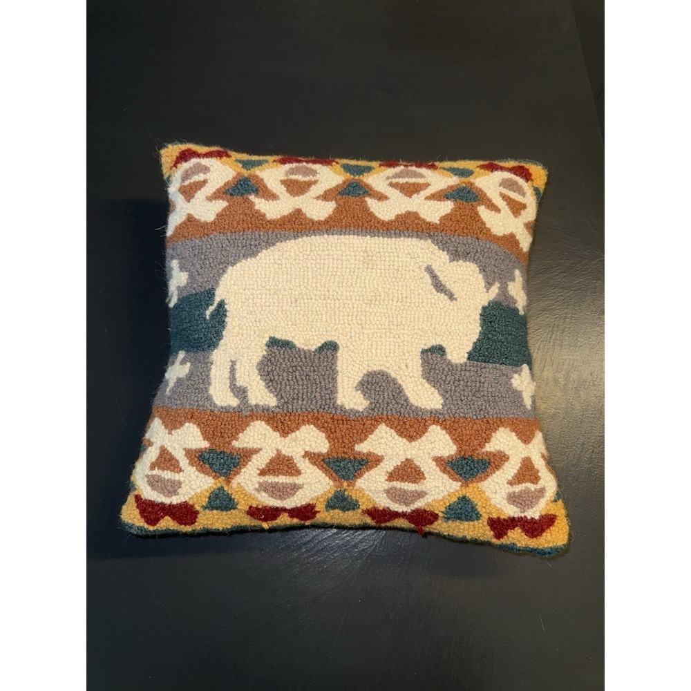 Peking Handcraft Roaming Buffalo 100% Wool Hook Throw Pillow 16x16 Western Deco